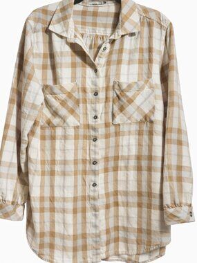 prAna Plaid Button Up Shirt XL Organic Cotton Tencel Lightweight Flannel